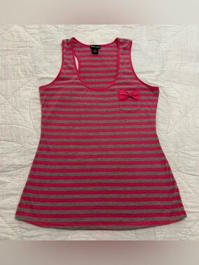 VTG Y2K Wet Seal Tank Top Racerback Womens L Pink Striped Mallcore Mcbling 2000s